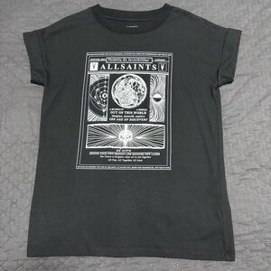 NWOT All Saints Women’s Black Top XS Graphic Oversized Never Worn!/Never Washed!